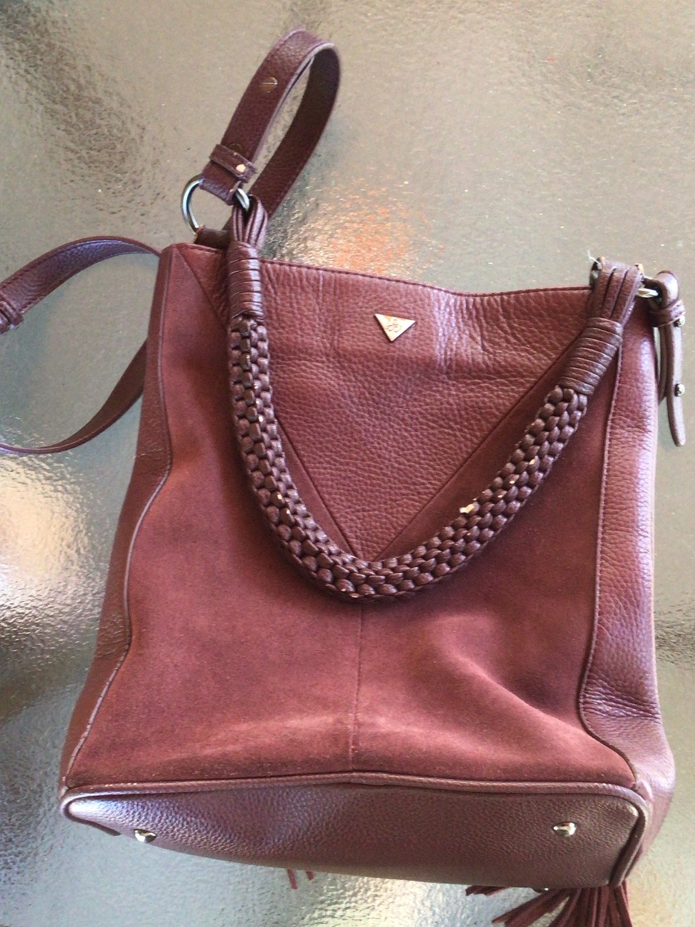 Sam Edelman Burgundy Leather & Suede Braided-Handle Crossbody